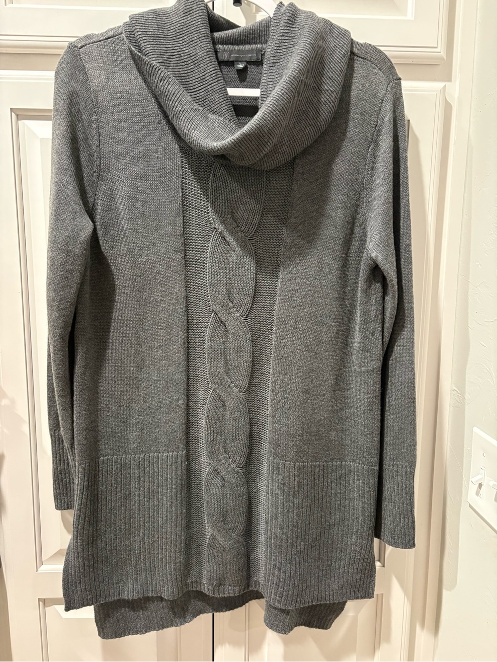 INC International Concepts Gray Cable-Knit Cowl Neck Sweater, size L.